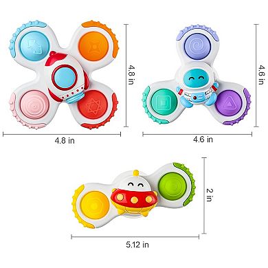 3PCS Suction Cup Fidget Rotating Sensory Toys for Airplane Car Travel Table Window