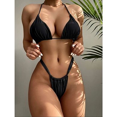 Women's Low Rise 2-Piece Bikini, Push Up Triangle Thong Swimwear