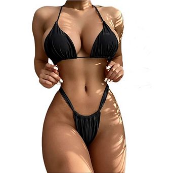 Women's Low Rise 2 pc Bikini, Push Up Triangle Thong Swimwear