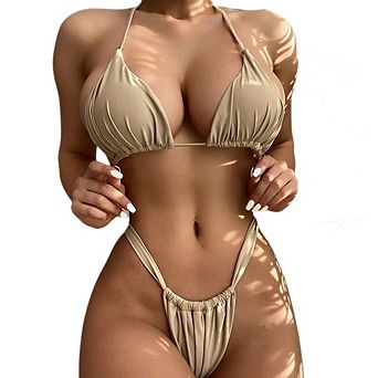 Women's Low Rise 2 pc Bikini, Push Up Triangle Thong Swimwear