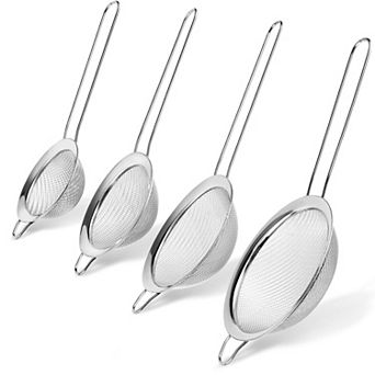 Stainless Steel Fine Mesh Strainer Set of 4, Food Fine Sieve with Handle