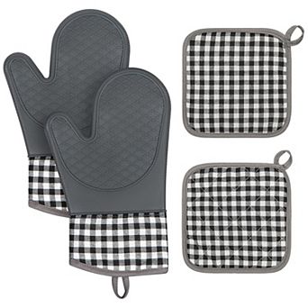 Oven Mitts and Pot Holders Pads 4 pc Set, Oven Mitts Gloves Heat Resistant for Kitchen Cooking