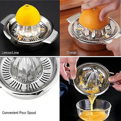 Stainless Steel Hand Juicer Reamer Rotation Press with Strainer & 10oz Bowl