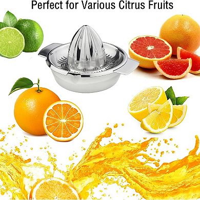 Stainless Steel Hand Juicer Reamer Rotation Press with Strainer & 10oz Bowl
