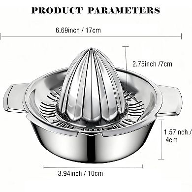 Stainless Steel Hand Juicer Reamer Rotation Press with Strainer & 10oz Bowl