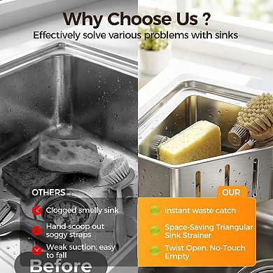 Sponge Holder for Kitchen Sink, Sink Caddy Organizer with Suction Cups, Kitchen Storage Rack