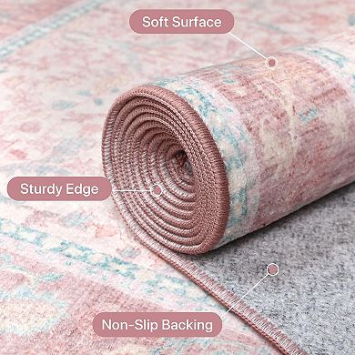 Vintage Floral Washable Non-Slip Low Pile Area Rug