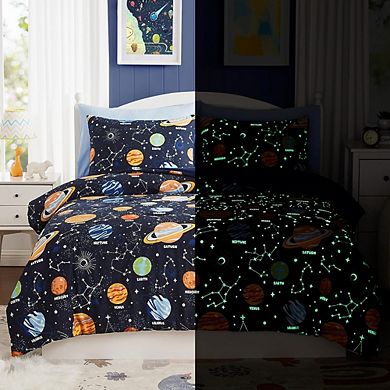 Glow in The Dark Space Comforter Set, 5-Piece Bedding Set