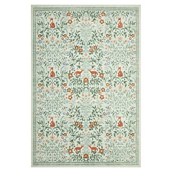 Fashionwu Floral Fox Pattern Rug Non Slip Washable Soft Pet Friendly Carpet Cottagecore Home Decor