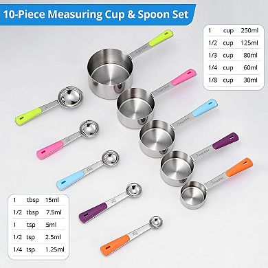 Stainless Steel Measuring Cups and Spoons Set of 10