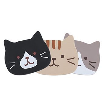 Silicone Funny Cat Coasters Coffee Cup Mats, set of 3