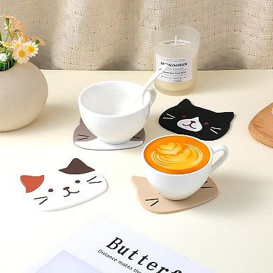 Silicone Funny Cat Coasters Coffee Cup Mats, set of 3
