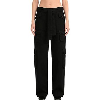 Women's High Waist Cargo Jeans, Relax Fit Straight Leg Multi-Pocket Military Work Trousers