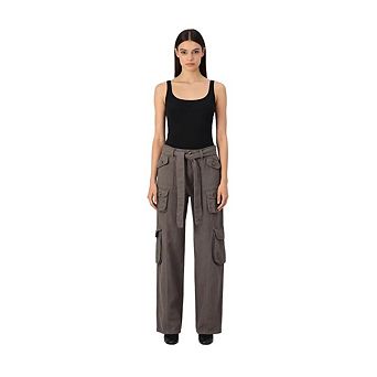 Women's High Waist Cargo Jeans, Relax Fit Straight Leg Multi-Pocket Military Work Trousers