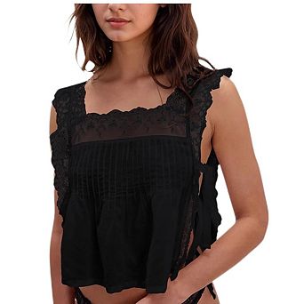 Women's Coquette Lace Trim Tank Top, Side Tie Ruffle Flowy Y2K Sleeveless Vest