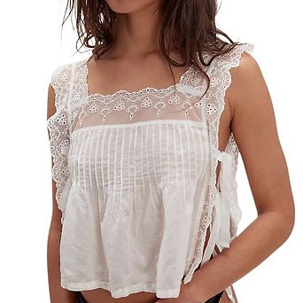 Women's Coquette Lace Trim Tank Top, Side Tie Ruffle Flowy Y2K Sleeveless Vest