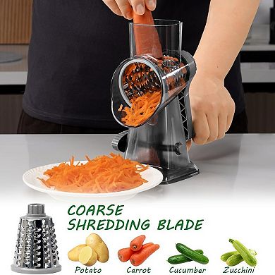 Rotary Cheese Grater Kitchen Shredder with 3 Blades