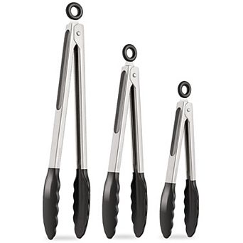 Heat Resistant Stainless Steel Kitchen Tongs For Cooking, Set of 3