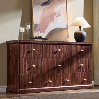 Modern 8 Drawer Dresser 52" Wide Wooden Chest w/ Waterfall, Storage Cabinet for Bedroom Living Room