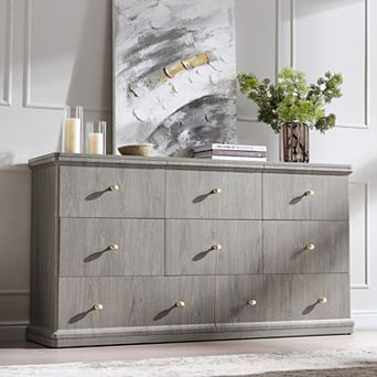 Modern 8 Drawer Dresser 52" Wide Wooden Chest w/ Waterfall, Storage Cabinet for Bedroom Living Room