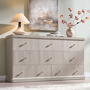 Modern 8 Drawer Dresser 52" Wide Wooden Chest w/ Waterfall, Storage Cabinet for Bedroom Living Room