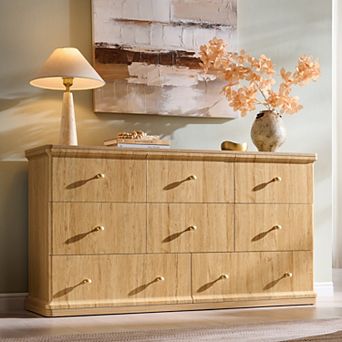 Modern 8 Drawer Dresser 52" Wide Wooden Chest w/ Waterfall, Storage Cabinet for Bedroom Living Room