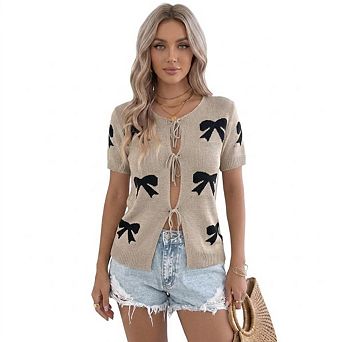 Womens Tie Front Cardigan Summer Short Sleeve Knit Lightweight Cardigan Sweaters Tops