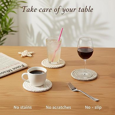 8pcs Cotton Woven Coasters for Drinks, Absorbent Coasters Set with Holder, 4.4 Inch Diameter
