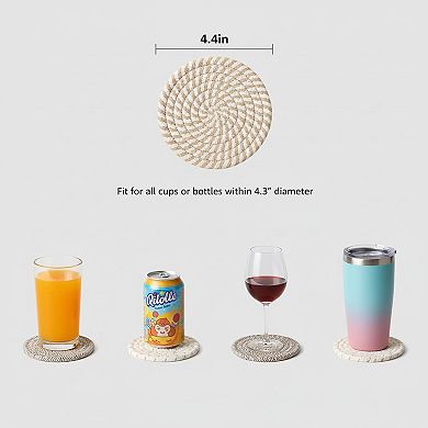 8pcs Cotton Woven Coasters for Drinks, Absorbent Coasters Set with Holder, 4.4 Inch Diameter