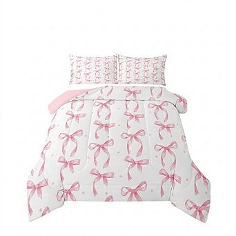 Full Comforter Set Pink Bow Princess Kids Bedding Cute Lightweight 3 pc