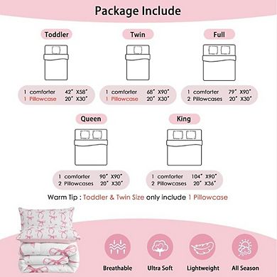 Full Comforter Set Pink Bow Princess Kids Bedding Cute Lightweight 3-Piece