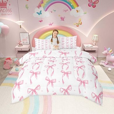 Full Comforter Set Pink Bow Princess Kids Bedding Cute Lightweight 3-Piece