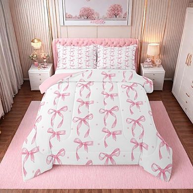Full Comforter Set Pink Bow Princess Kids Bedding Cute Lightweight 3-Piece