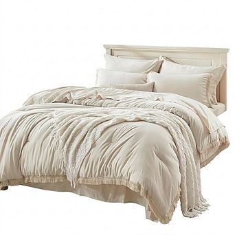 King Comforter Set Boho Tassel Fluffy Soft Bedding All-Season 7 pc