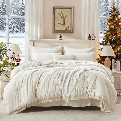 King Comforter Set Boho Tassel Fluffy Soft Bedding All-Season 7-Piece