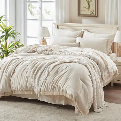 King Comforter Set Boho Tassel Fluffy Soft Bedding All-Season 7-Piece