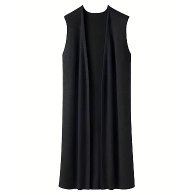 Women's Open Front Sleeveless Long Knit Cardigan Vest Loose Sweater