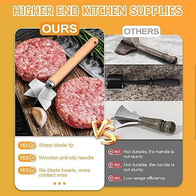 Stainless Steel Meat Masher with 6 Blades 11" Potato Masher