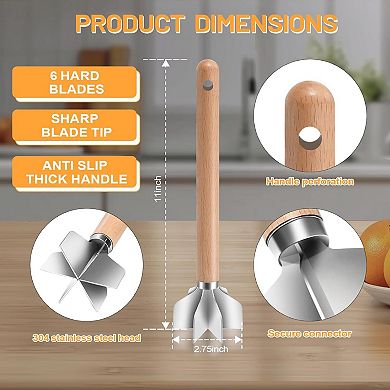 Stainless Steel Meat Masher with 6 Blades 11" Potato Masher