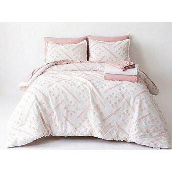 7 pc Bed-in-a-Bag Jacquard Microfiber Pink Tufted All-Season Bedding