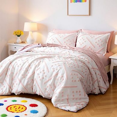 7-Piece Bed-in-a-Bag Jacquard Microfiber Pink Tufted All-Season Bedding