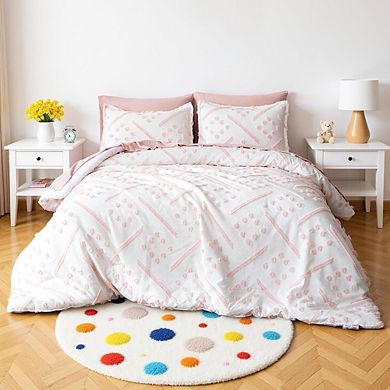 7-Piece Bed-in-a-Bag Jacquard Microfiber Pink Tufted All-Season Bedding