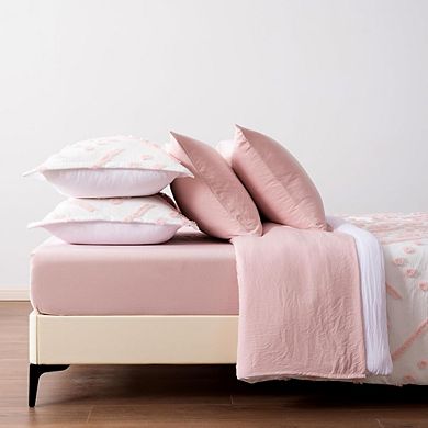 7-Piece Bed-in-a-Bag Jacquard Microfiber Pink Tufted All-Season Bedding