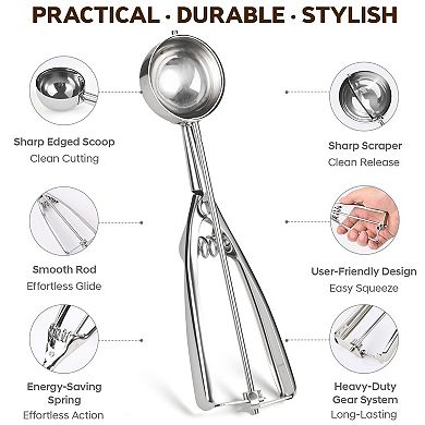 3 Pack Stainless Steel Ice Cream Scooper with Trigger Release
