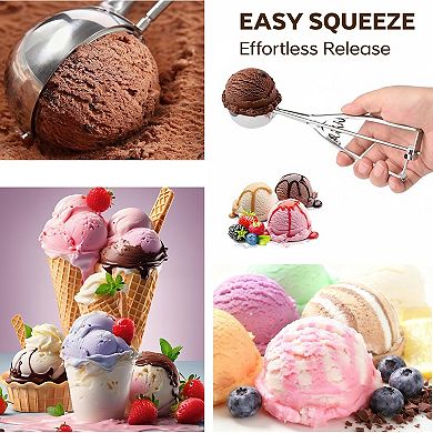3 Pack Stainless Steel Ice Cream Scooper with Trigger Release