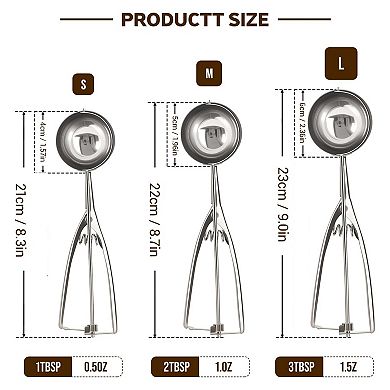 3 Pack Stainless Steel Ice Cream Scooper with Trigger Release