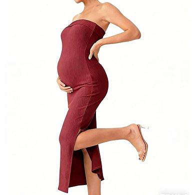 Maternity Outfit 2 Piece Dress Short Open Front Cardigan Strapless Dating Daily Office Commute