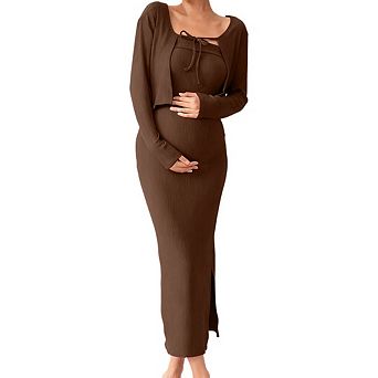 Maternity Outfit 2 pc Dress Short Open Front Cardigan Strapless Dating Daily Office Commute