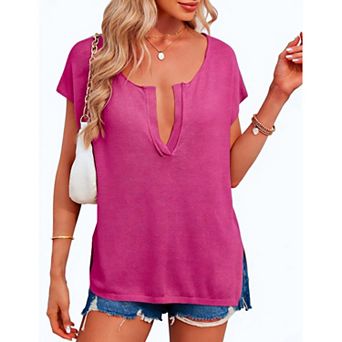 Women's V-Neck Cap Sleeve Knit Sweater Casual Loose Fit Pullover Sweater