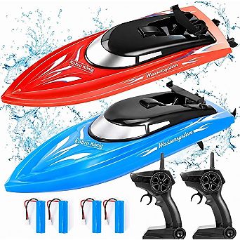 2-Pack High Speed RC Boat, 2.4G Wireless Remote Control Rechargeable Water Racing Toy for Kids Adult